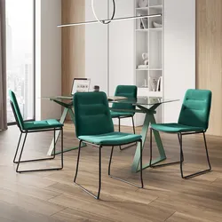 Set 4 sedie da ufficio in velluto verde con gambe in metallo nero - Oakley