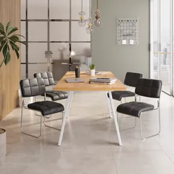 Set 4 sedie da ufficio imbottite in similpelle grigio con cuciture a contrasto e gambe a slitta cromo - Amber