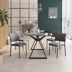 Set 4 sedie da ufficio imbottite in tessuto grigio e gambe in metallo nero - Gomez