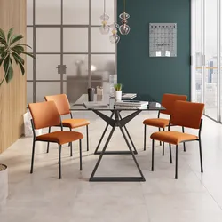 Set 4 sedie da ufficio imbottite in tessuto terracotta e gambe in metallo nero - Gomez