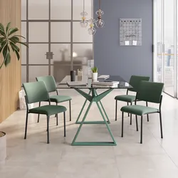 Set 4 sedie da ufficio imbottite in tessuto verde bosco e gambe in metallo nero - Gomez