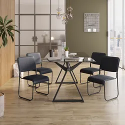 Set 4 sedie da ufficio imbottite in similpelle blu con gambe a slitta in metallo nero - Seira