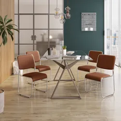 Set 4 sedie da ufficio imbottite in similpelle cognac con gambe a slitta in metallo cromo - Seira