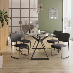 Set 4 sedie da ufficio imbottite in similpelle grigio con gambe a slitta in metallo nero - Seira