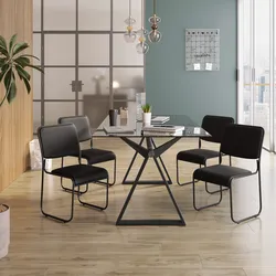 Set 4 sedie da ufficio imbottite in similpelle nero con gambe a slitta in metallo nero - Seira