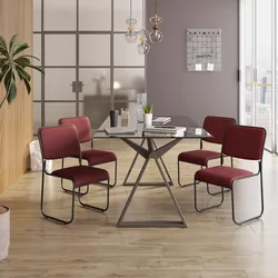 Set 4 sedie da ufficio imbottite in similpelle rosso con gambe a slitta in metallo nero - Seira