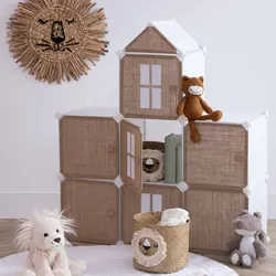 Mobile contenitore 95x109h cm in acciaio bianco con ante rivestitive in juta naturale - Kids