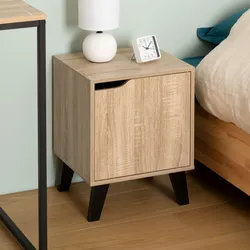 Comodino 34x47h cm in legno effetto rovere naturale con 1 anta e gambe nero - Bouderie