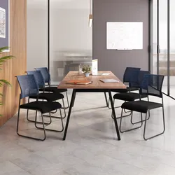 Set 6 sedie da ufficio in tessuto blu e nero con gambe in metallo nero - Devika