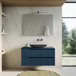 Mobile bagno sospeso 100 cm blu oceano cannettato con top - Konai plus