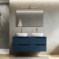 Mobile bagno sospeso 120 cm blu oceano cannettato 4 cassetti con top - Konai plus