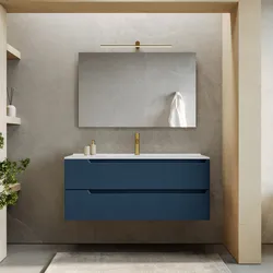 Mobile bagno sospeso 120 cm blu oceano cannettato con lavabo e specchio - Konai plus