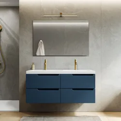 Mobile bagno sospeso 120 cm blu oceano cannettato con lavabo doppia vasca in ceramica - Konai plus
