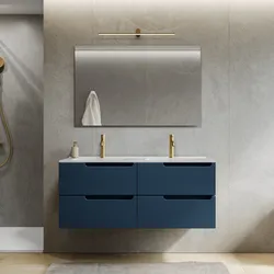 Mobile bagno sospeso 120 cm blu oceano cannettato con lavabo doppia vasca - Konai plus