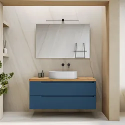 Mobile bagno sospeso 120 cm blu oceano cannettato con top rovere gold e specchio - Konai plus