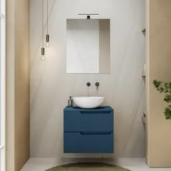 Mobile bagno sospeso 60 cm blu oceano cannettato con top - Konai plus