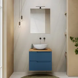 Mobile bagno sospeso 60 cm blu oceano cannettato con top rovere gold - Konai plus