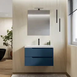 Mobile bagno sospeso 80 cm blu oceano cannettato con lavabo in resina - Konai plus