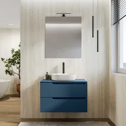 Mobile bagno sospeso 80 cm blu oceano cannettato con top - Konai plus