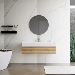Mobile bagno sospeso 120 cm rovere acero con top lavabo integrato e specchio - Rodeo