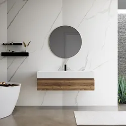 Mobile bagno sospeso 120 cm rovere america con top lavabo integrato e specchio - Rodeo