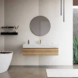 Mobile bagno sospeso 120 cm rovere acero con lavabo alto effetto marmo apuano imperiale e specchio - Rodeo