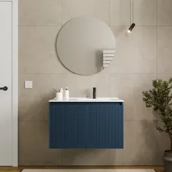 Mobile bagno sospeso con ante 80 cm blu oceano cannettato con lavabo dx - Nerk