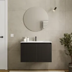 Mobile bagno sospeso con ante 80 cm cioccolato cannettato con lavabo - Nerk