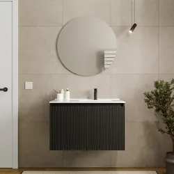 Mobile bagno sospeso con ante 80 cm cioccolato cannettato con lavabo dx - Nerk