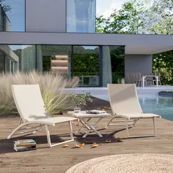 Set relax 2 posti pieghevole in alluminio e textilene vaniglia - Jonit