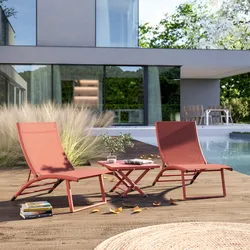 Set relax 2 posti pieghevole in alluminio e textilene terracotta - Jonit