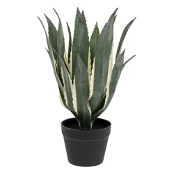 SUNPRAIRIE Pianta Artificiale Agave Grande 86 Cm – 45 Foglie Verde Foresta Bordi Gialli, In Vaso Nero – Per Interni/esterni