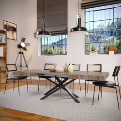 Tavolo allungabile 140-220x90 cm top rustic oak con gambe in metallo nero - Barker