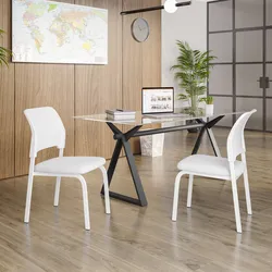 Set 2 sedie da ufficio impilabile in tessuto mesh e gambe in metallo bianco - Marane