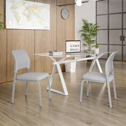 Set 2 sedie da ufficio impilabile in tessuto mesh e gambe in metallo grigio - Marane