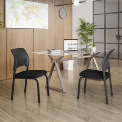 Set 2 sedie da ufficio impilabile in tessuto mesh e gambe in metallo nero - Marane