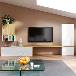 Parete attrezzata 322x40x140h cm bianco lucido e cadiz - Clary