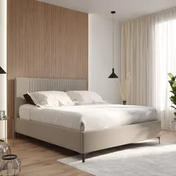 Letto matrimoniale 160x190 cm tessuto effetto maglia tortora chiaro con contenitore - Maverick