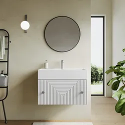 Mobile bagno sospeso 70 cm bianco con lavabo alto e specchio - Dunkel