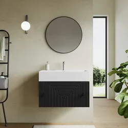 Mobile bagno sospeso 70 cm nero con lavabo alto e specchio - Dunkel