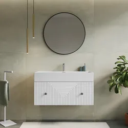 Mobile bagno sospeso 90 cm bianco con lavabo alto e specchio - Dunkel