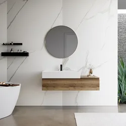 Mobile bagno sospeso 120 cm rovere america con top lavabo integrato 80 cm e specchio - Rodeo