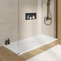 Piatto doccia 70x170 cm ultraslim in mineralmarmo bianco effetto pietra - Goto