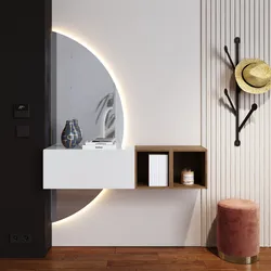 Mobile ingresso 124x155h cm bianco lucido e mercure con specchio doppio retroilluminato - Clary