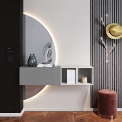 Mobile ingresso 124x155h cm ardesia e gesso con specchio doppio retroilluminato - Clary