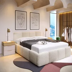 Letto matrimoniale 160x190 cm imbottito e rivestito in bouclé panna con contenitore - Briorel