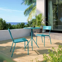 Set bistrot tavolo rotondo 60 cm e 2 sedie in acciaio blu maldive - Spezia