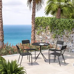 Set pranzo tavolo rotondo 80 cm e 4 sedie in acciaio nero - Spezia