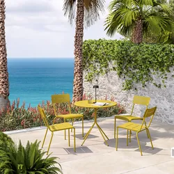 Set pranzo tavolo rotondo 80 cm e 4 sedie in acciaio senape - Spezia