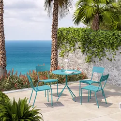 Set pranzo tavolo rotondo 80 cm e 4 sedie in acciaio blu maldive - Spezia